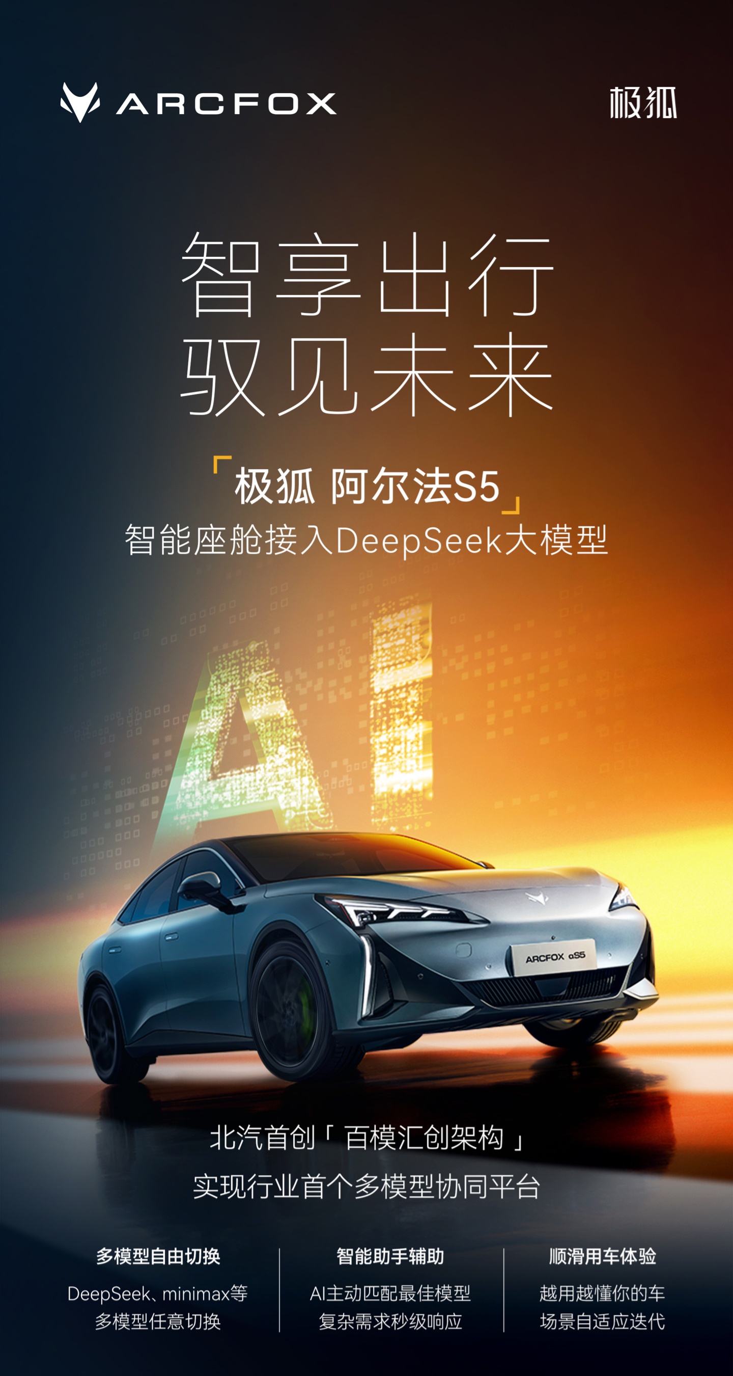 极狐阿尔法S5官宣融合DeepSeek，接入北汽自研“百模汇创平台”