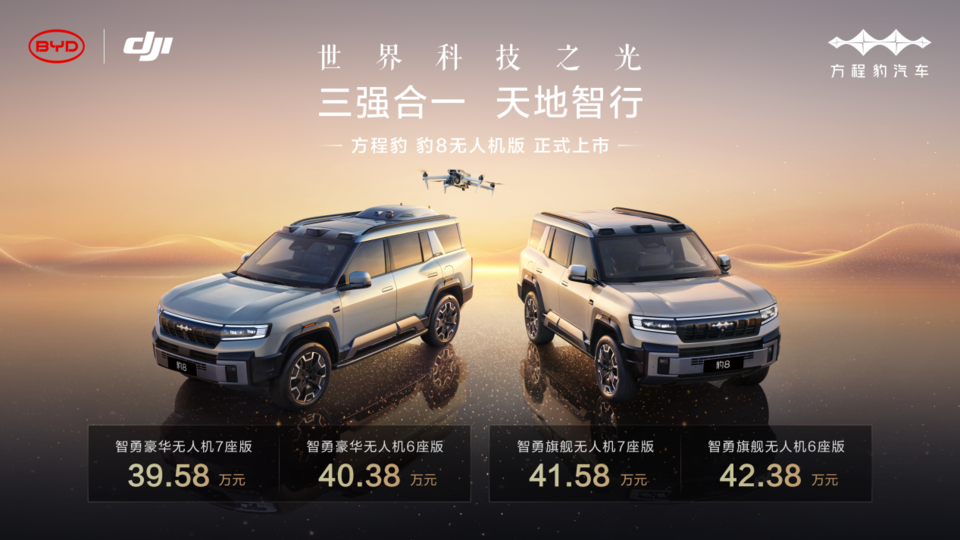 比亚迪大疆华为联合打造方程豹豹8无人机版 39.58万元起售