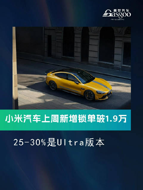 上周新增锁单破1.9万辆，25%~30%是Ultra版本