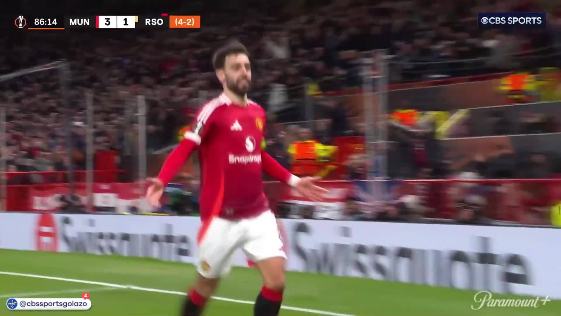 曼联逆转晋级欧联八强 B费上演帽子戏法