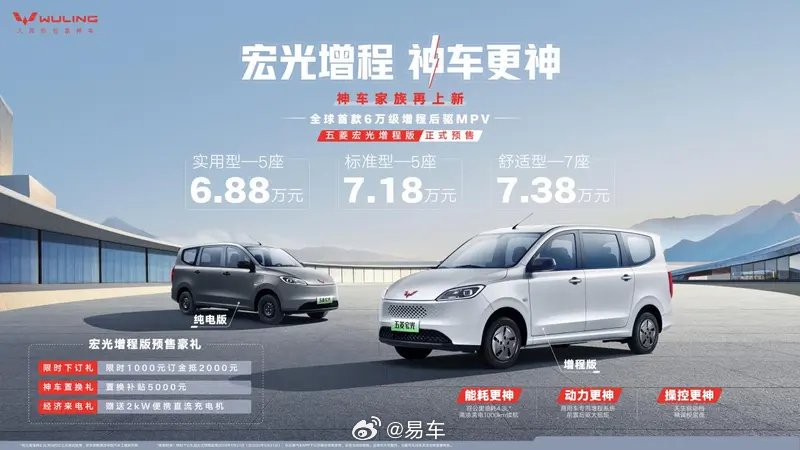 五菱红标增程技术正式开启预售 预售价6.88万元起