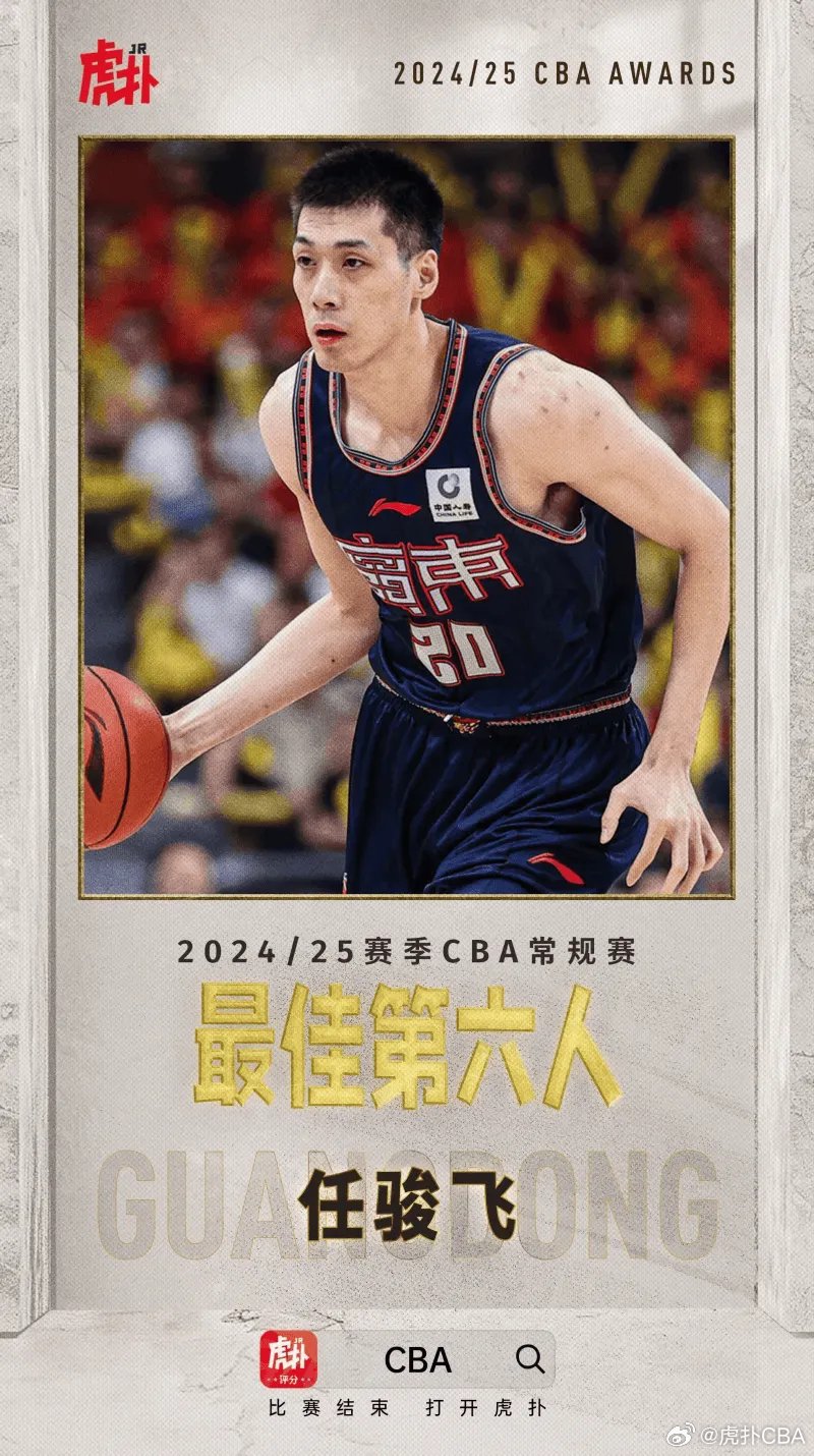 任骏飞生涯第二次当选常规赛最佳第六人…