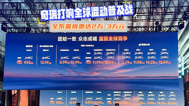 奇瑞打响全球混动普及战，全系车型降价或扩大置换优惠达2-3万元