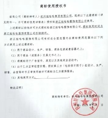 商标使用授权书。