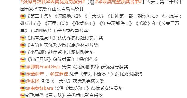 华表奖完整获奖名单公布