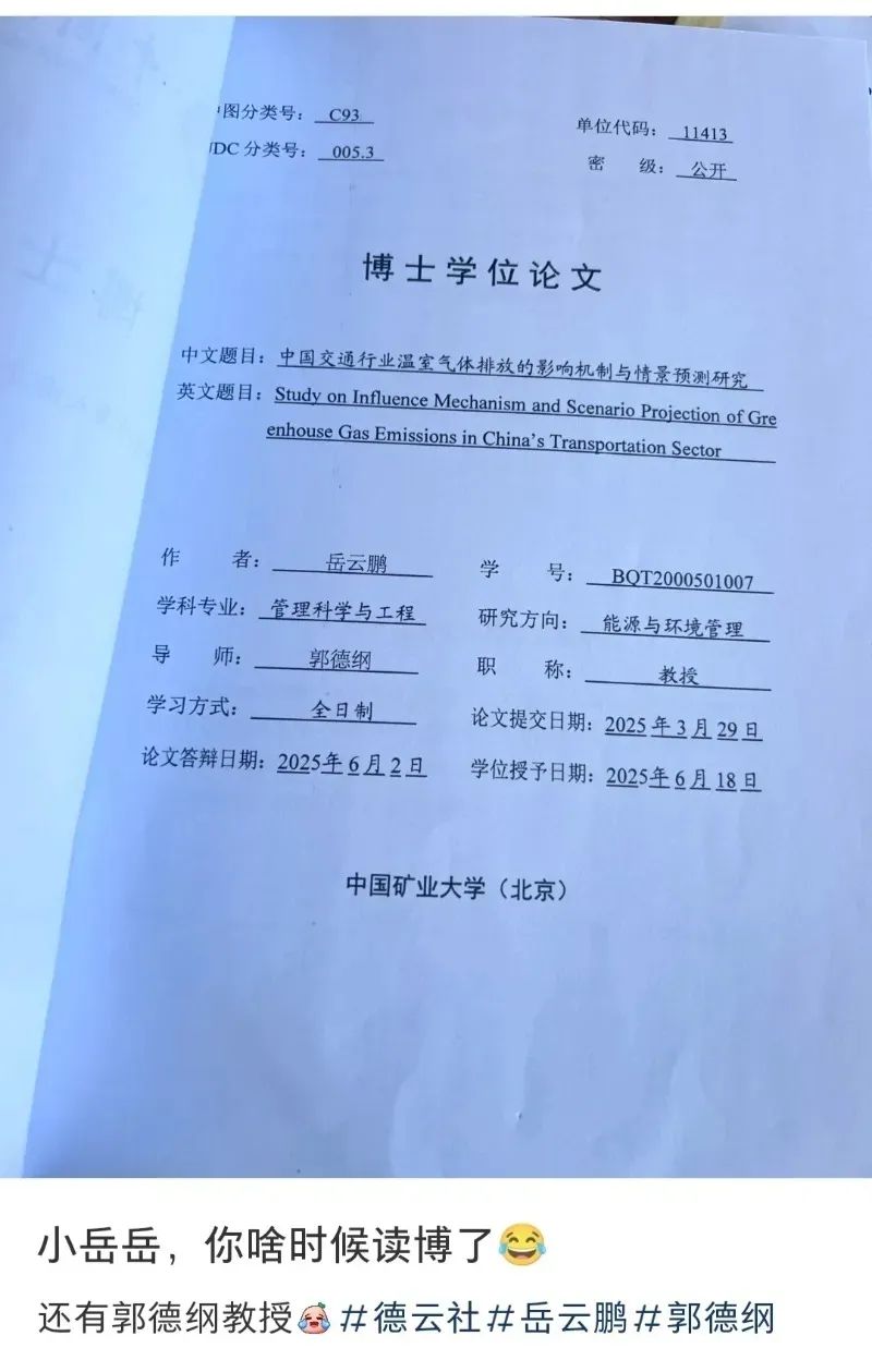 网上流传的“岳云鹏”博士学位论文
