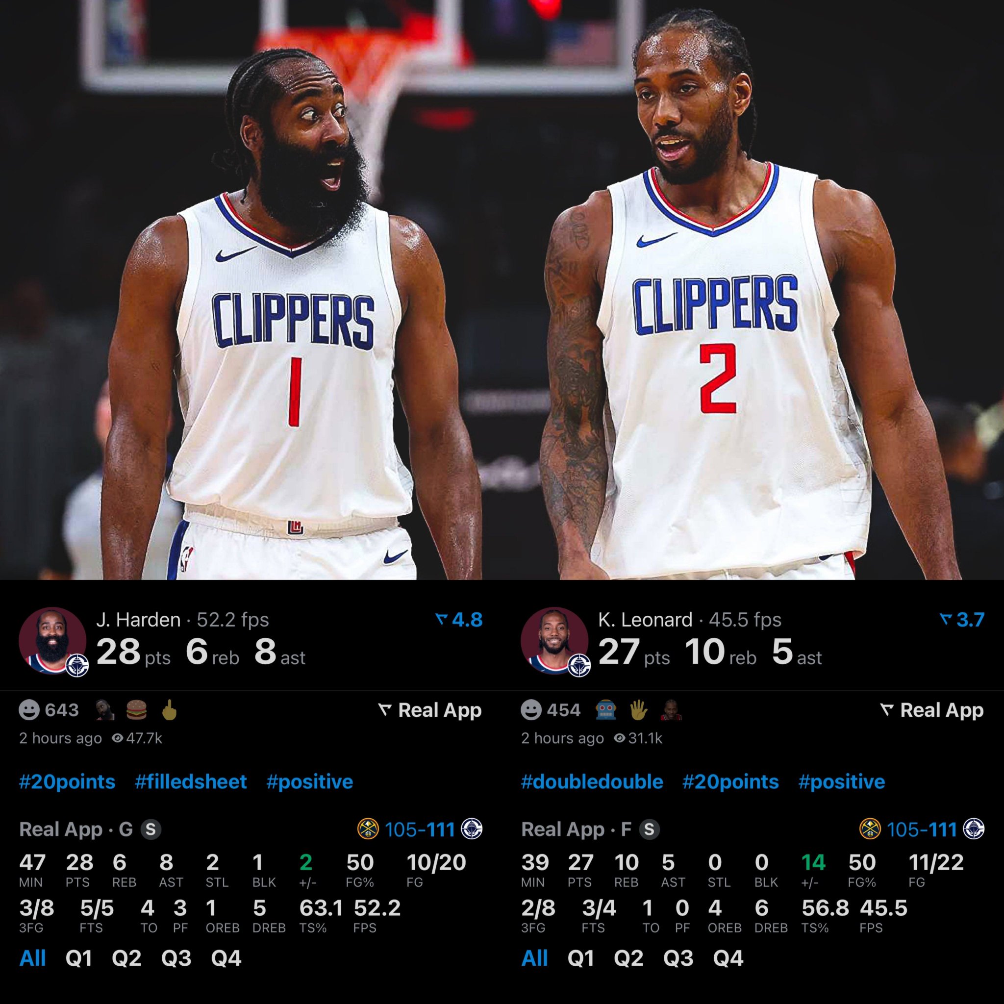 哈登28+6+8！伦纳德27+10+5！