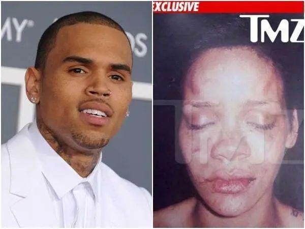 基斯·布朗(左)和被其毆打的Rihanna(右)