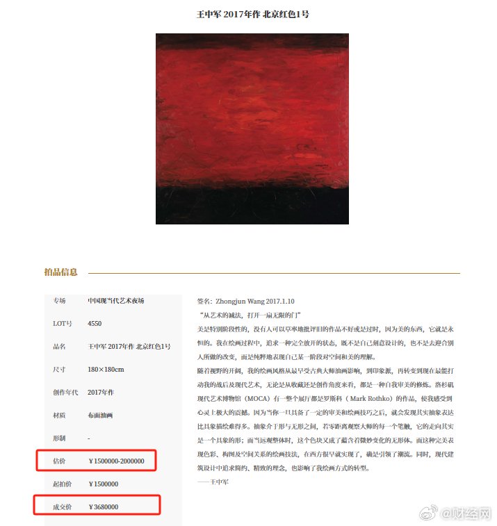 华谊兄弟王中军油画起拍价30万最终流拍，8年前卖出368万！他曾称“为了公司的安全什么都可以卖掉”