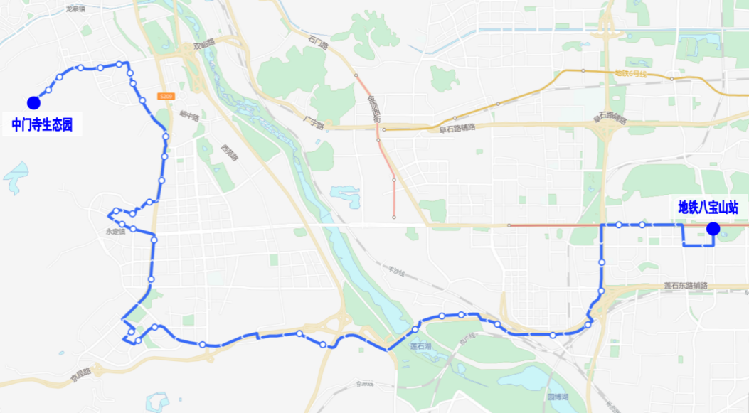 圖6 965路開往中門寺生態園方向線路圖