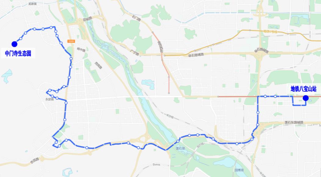 965路開往中門寺生態園方向線路圖。圖源:北京交通