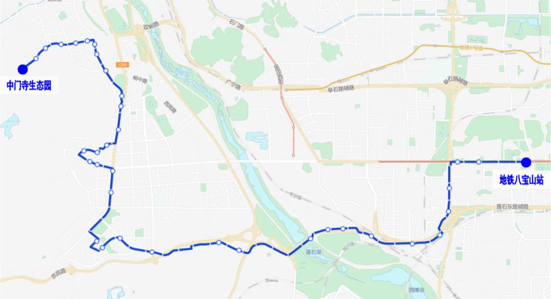 965路中門寺生態園發出方向線路圖。圖源:北京交通