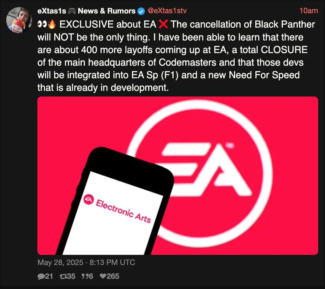 传EA将关闭Codemasters 新《极品飞车》已在开发中