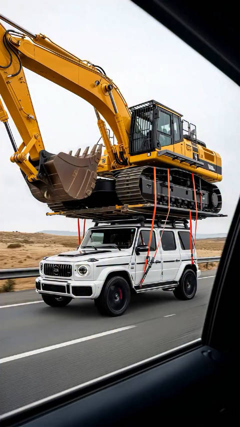 嚯，奔驰大G又来活儿了！这次是背着钩机！