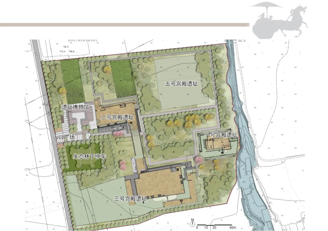 秦咸阳宫一、二、三、五号宫殿保护展示工程示意图