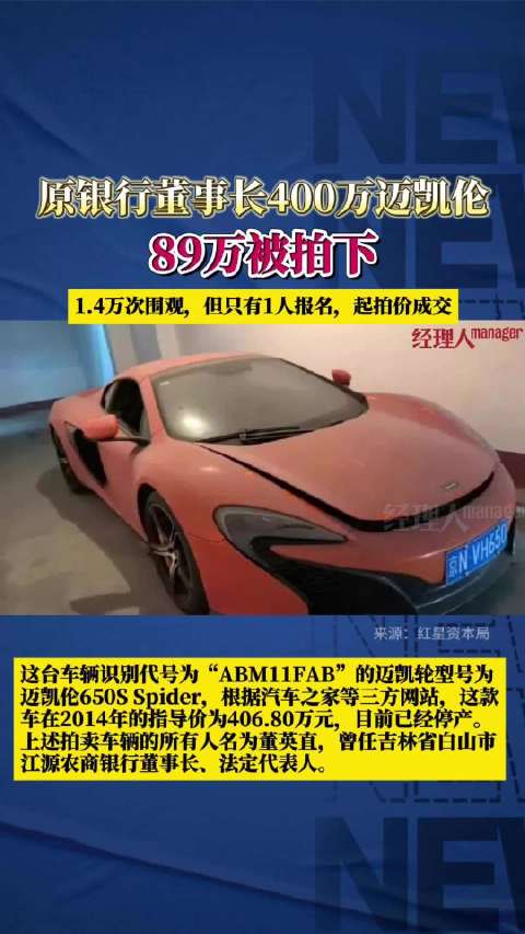 原银行董事长400万迈凯伦89万被拍下