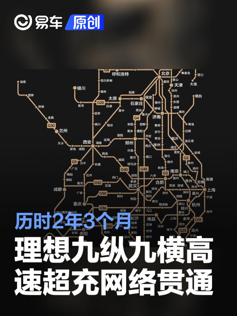 理想九纵九横高速超充网络贯通 历时2年3个月