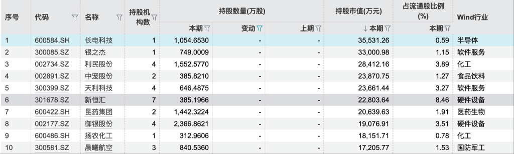 QFII新进个股中持仓市值前十的个股