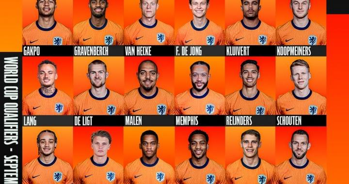 荷兰世预赛名单：范迪克领衔，德容、德里赫特、德佩在列