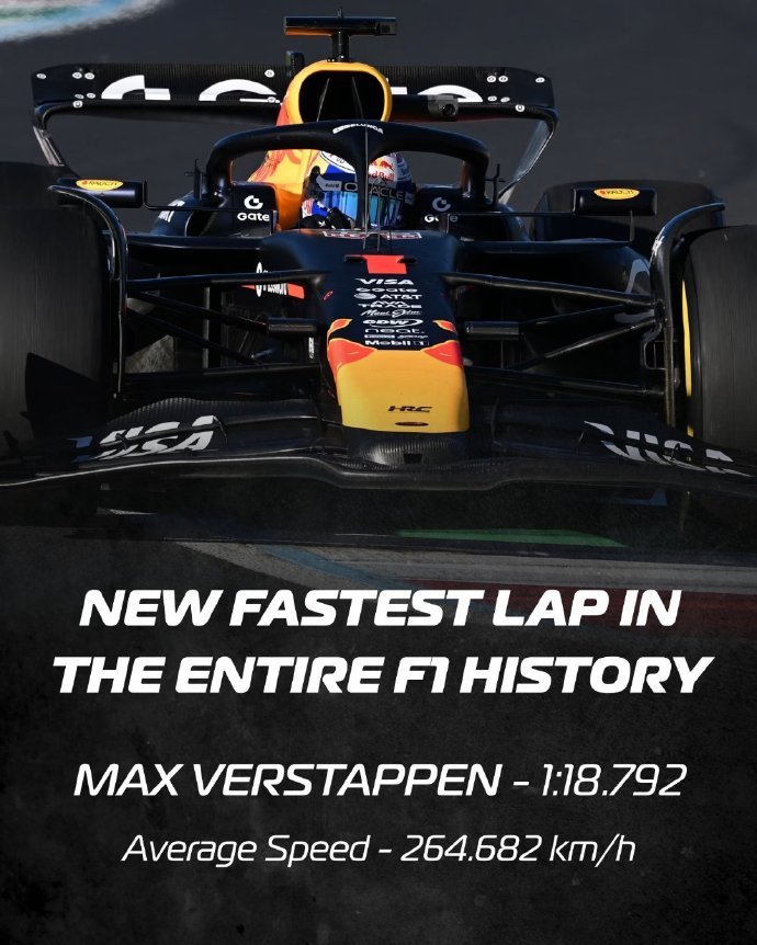 维斯塔潘创F1历史最快单圈时速264公里