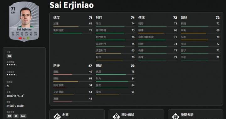 FC26中国球员评分:塞尔吉尼奥武磊71分最高，韦世豪等7人70分随后