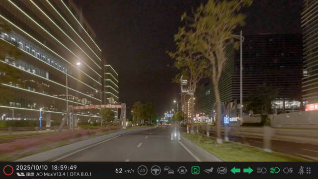 理想i8夜间AEB紧急制动避免隧道口逆行电动车碰撞