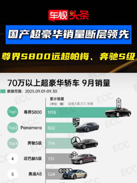 国产尊界S800销量领先帕拉梅拉奔驰S级