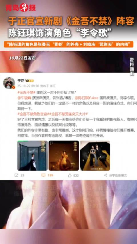 于正称陈钰琪新剧角色不爆火即自己失败