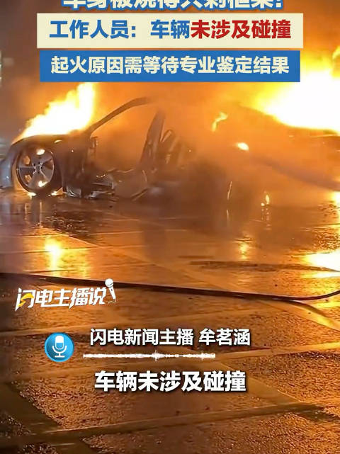 保时捷行驶中自燃烧得只剩车架