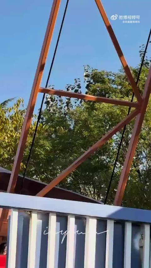 田曦薇胡一天坐海盗船路透，田曦薇欢呼三人低头