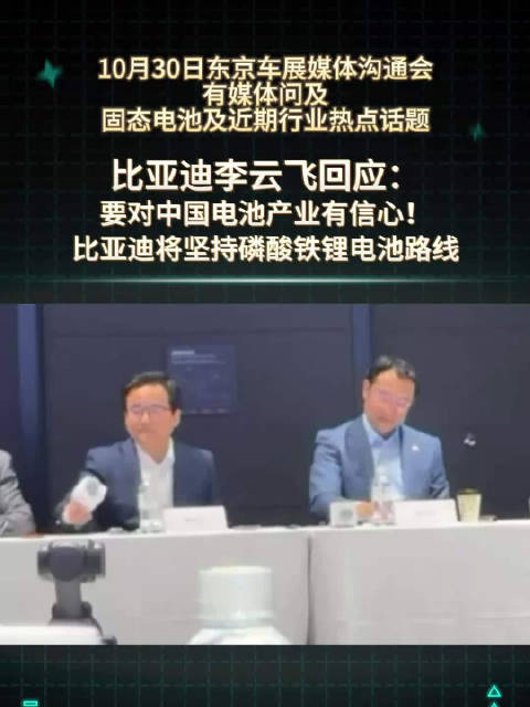 比亚迪李云飞称坚持磷酸铁锂电池路线
