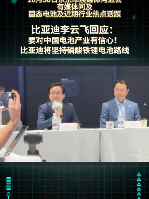比亚迪李云飞称将坚持磷酸铁锂电池路线