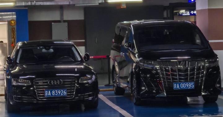 万达总部停车场，偶遇“王健林”的奥迪A8和埃尔法停一起