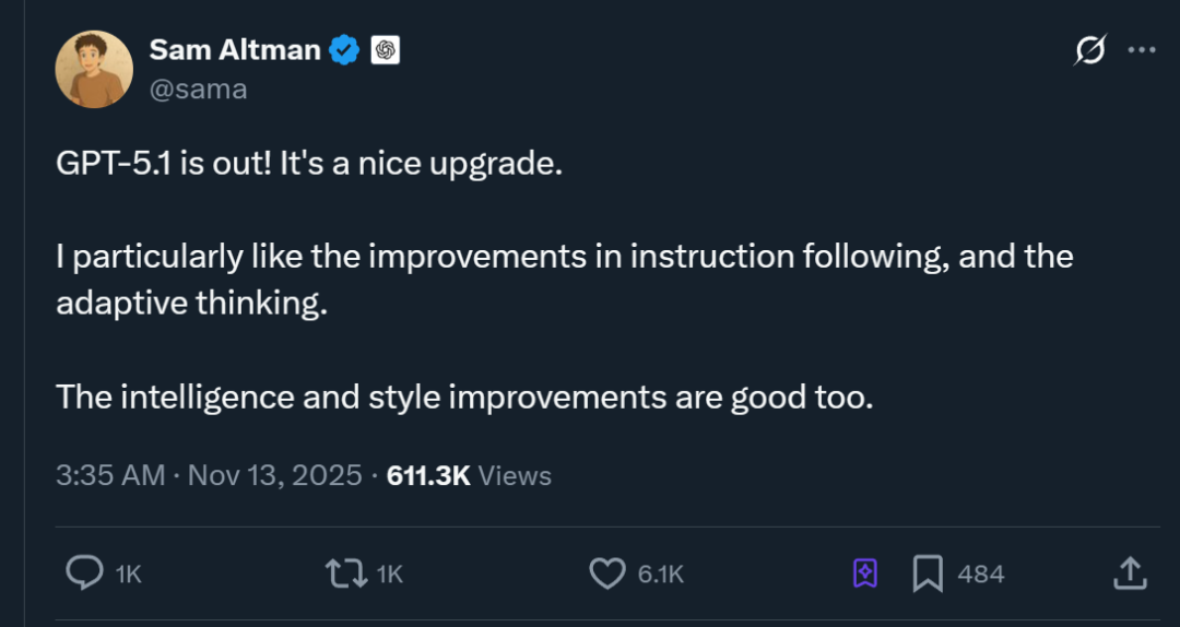 openai新模型gpt 5.1发布,不跑分不刷榜,主打一个说人话