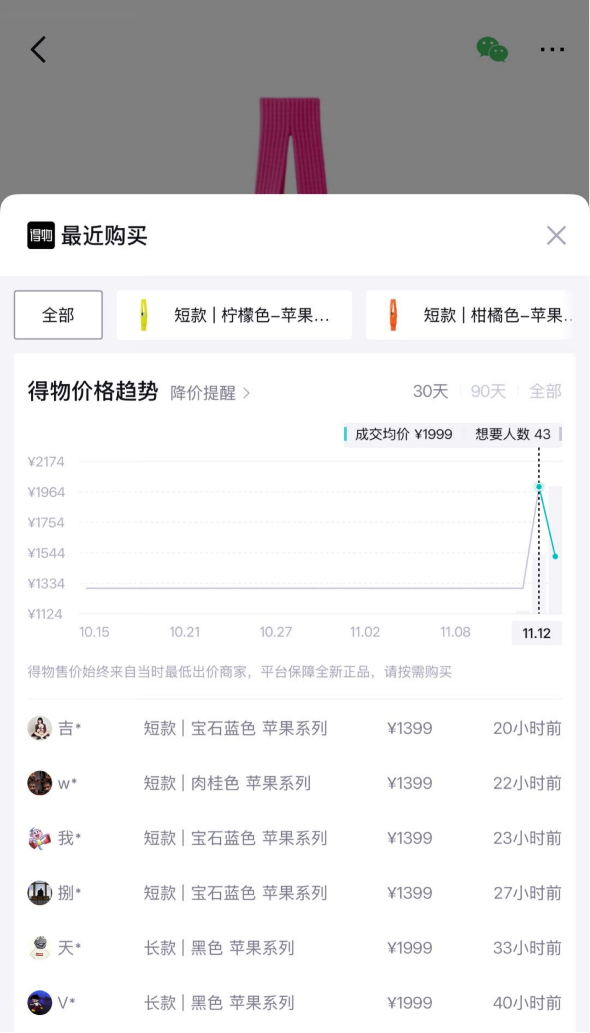 蘋果新配件「iPhone Pocket」溢價情況。得物APP截圖