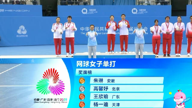 朱琳斩获全运会网球女单金牌，高馨妤王欣瑜杨一迪分获银铜
