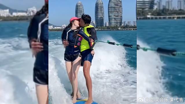 杜江霍思燕三亚冲浪甜蜜拥吻 画面太浪漫