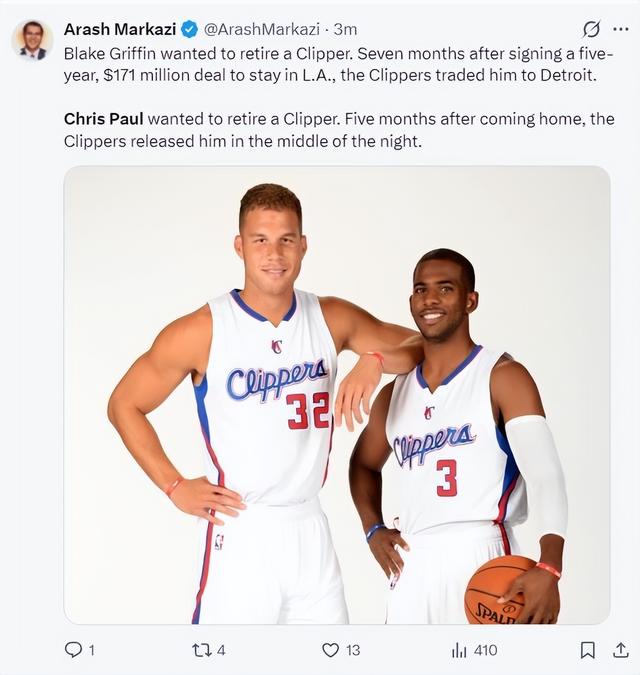 保罗被快船裁员登全美第1热搜：船记纷纷炮轰管理层 雷记盼签下他