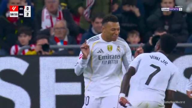 姆巴佩2射1传一条龙破门，皇马3-0胜毕尔巴鄂竞技