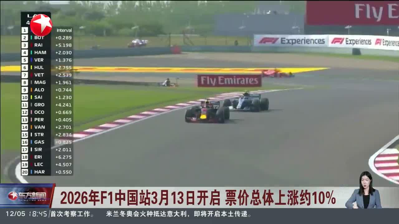 2026年F1中国站3月13日开启 票价总体上涨约10%