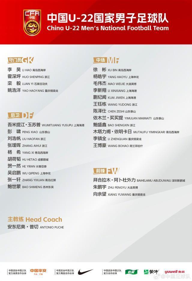 U22国足集训名单：王钰栋胡荷韬领衔 汪士钦无缘