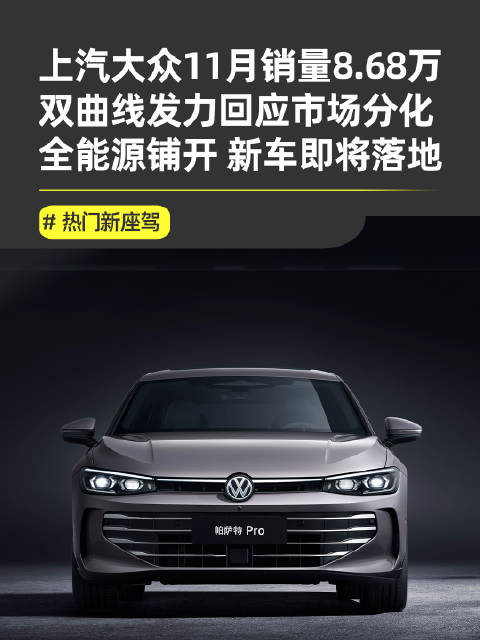 上汽大众11月销售8.68万辆，前11月累计销量破96万