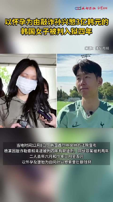 以怀孕为由敲诈孙兴慜3亿韩元的韩国女子被判入狱四年