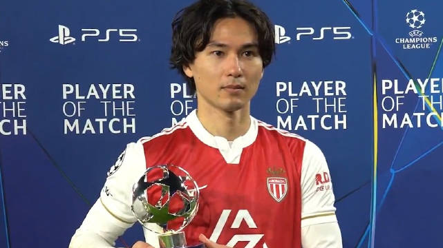 南野拓实荣获摩纳哥vs加拉塔萨雷一役全场MVP
