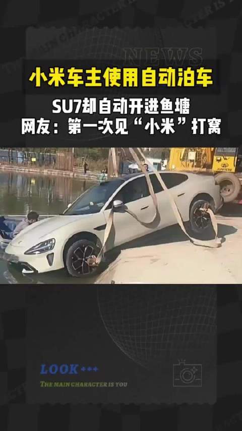 小米车主使用自动泊，SU7却自动开进鱼塘，网友：第一次见“小米”打窝