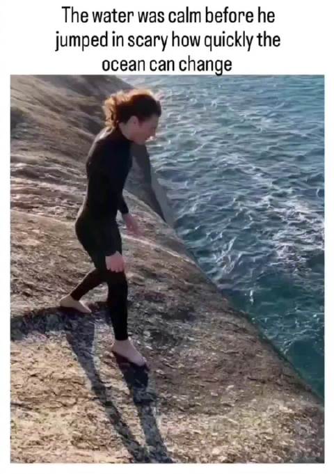 南非一位勇士跳下悬崖，想着游水回到岸上，结果潮汐突变，差点死了