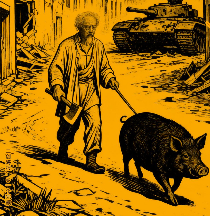 网友@一个完颜 制作的海报上选取了太爷爷赶猪的电影桥段