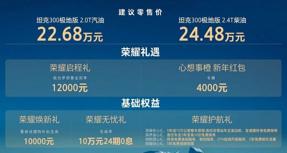 坦克300极地版，2.4T+9AT，配多项硬核配置