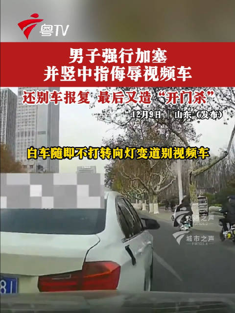 男子强行加塞，并竖中指侮辱视频车，还别车报复，最后又造“开门杀”