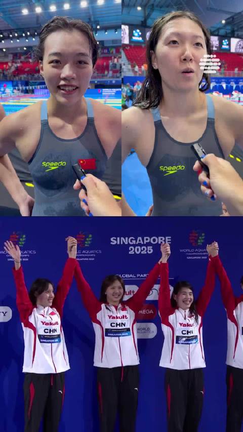 中，中国女子游泳队八人协力夺得女子4x100米混合泳接力奖牌…